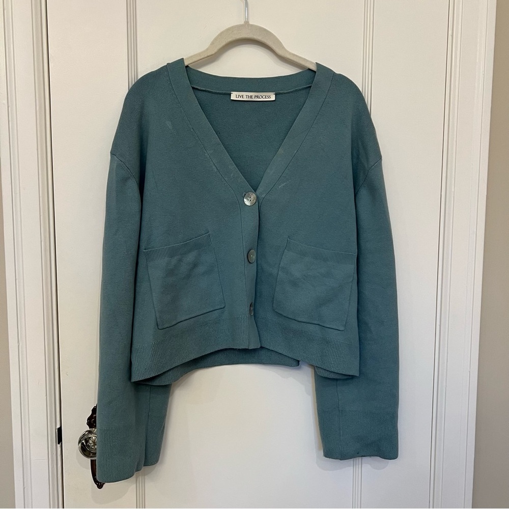 Live the Process Blue Cardigan Sweater